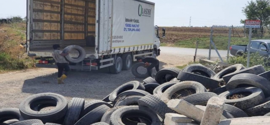 Edirne'de ömrünü tamamlamış lastikler geri dönüşüm için toplanıyor