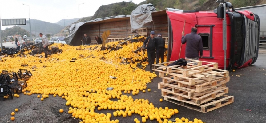 Samsun'da narenciye yüklü tır devrildi: 2 yaralı