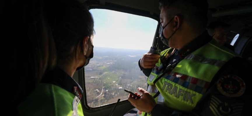 Konya'da helikopter destekli trafik denetimi