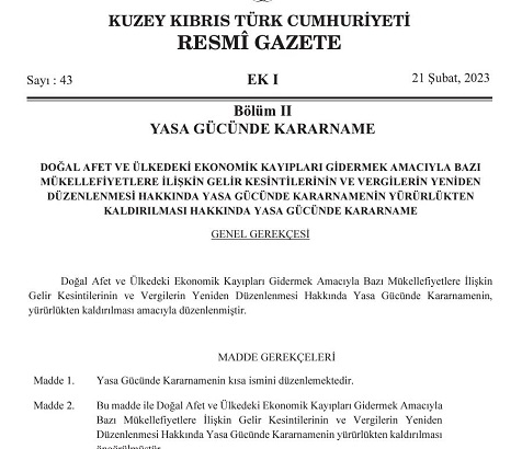 Deprem nedeniyle maaşlardan kesinti yapılmasını da öngören yasa gücünde kararname yürürlükten kaldırıldı