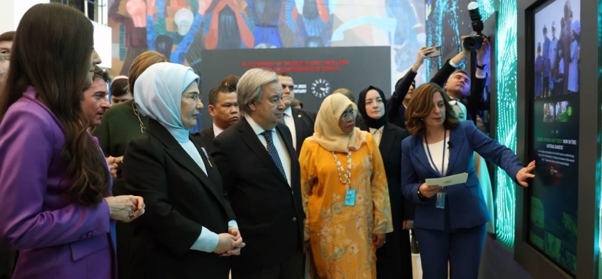 Emine Erdoğan ve Guterres, BM'de depremler için kurulan Anma Köşesini ziyaret etti