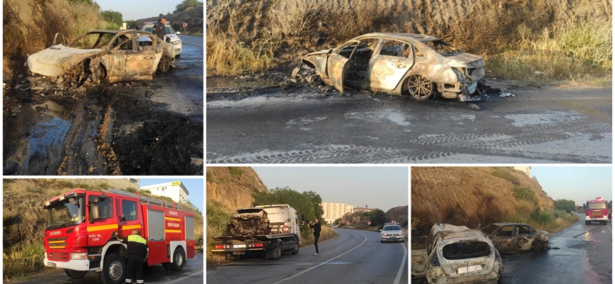 Girne-Tatlısu anayolunda kaza.. Araçlar yandı!