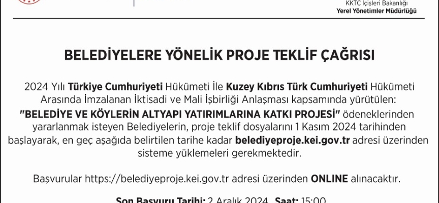 Türkiye’nin Lefkoşa Büyükelçiliği’nden Belediyelere yönelik proje teklif çağrısı