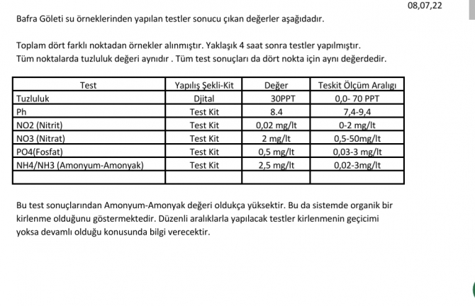 Balık ölümleri üzerine Bafra göletinde su örnek analizi yapıldı