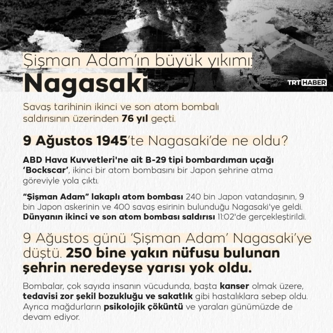 Savaş tarihinin son atom bombalı saldırısı: Nagasaki