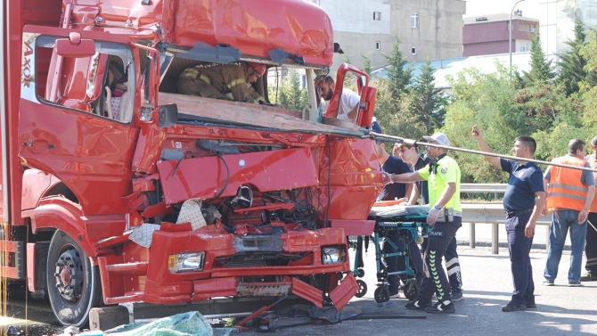 TEM Otoyolu'nda iki kamyon çarpıştı: 1 ölü, 2 yaralı