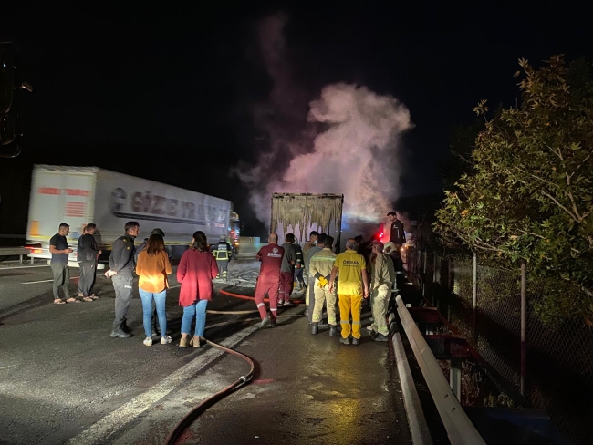 Otoyoldaki tırda başlayan yangın ormanlık alana sıçradı