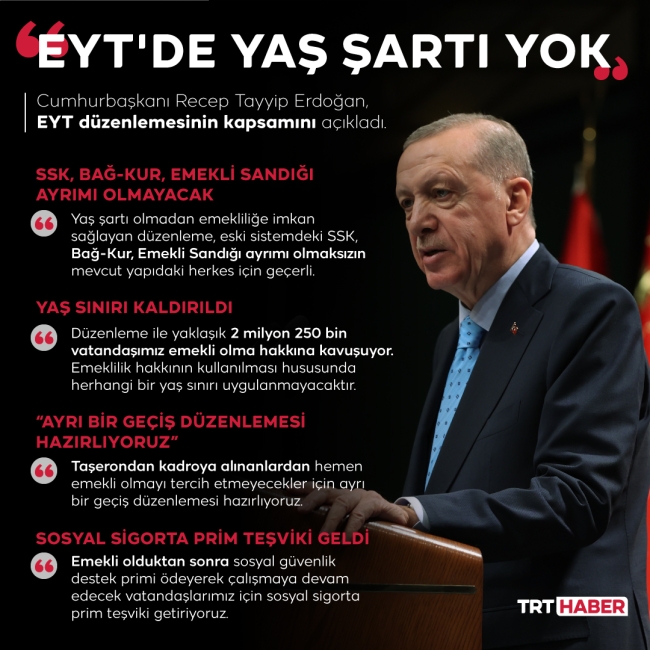 Cumhurbaşkanı Erdoğan: EYT'de yaş sınırı uygulanmayacak