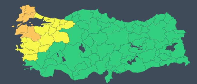 Meteoroloji 19 kenti "turuncu" ve "sarı" kodla uyardı