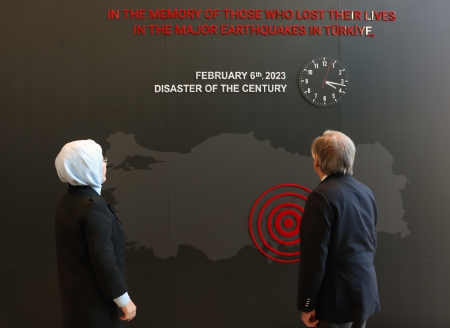 Emine Erdoğan ve Guterres, BM'de depremler için kurulan Anma Köşesini ziyaret etti